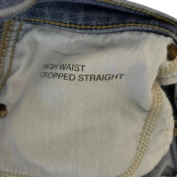 7 For All Mankind High Waist Cropped Straight Distressed Hem Jeans Size 26 - Picture 10 of 12